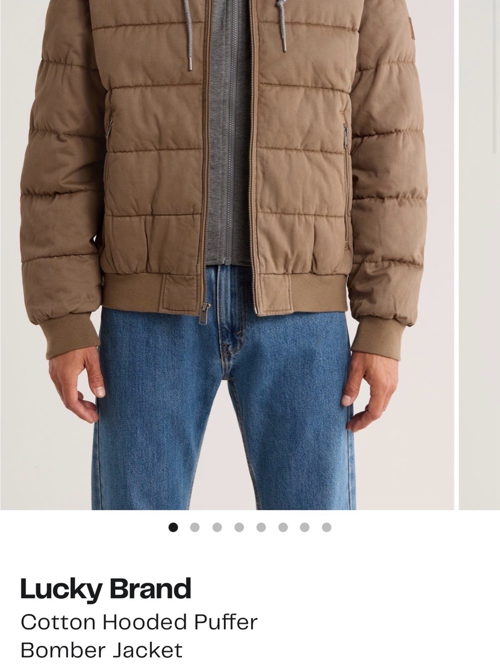 Sold out Lucky Brand Brown Puffer Jacket with Attached Gray Hoodie
